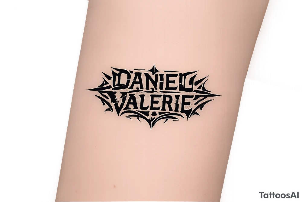 Daniel Valerie written with kpop demon hunters patterns, have it evoke the styling of korean writing and incorporate golden joinery tattoo idea