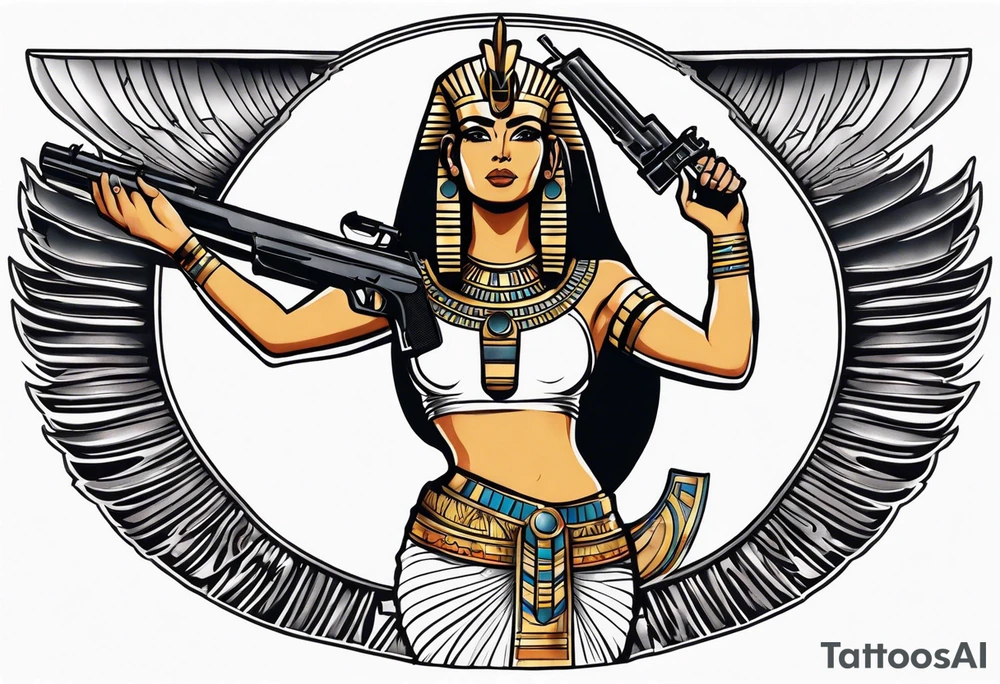 Egyptian goddess with a gun tattoo idea