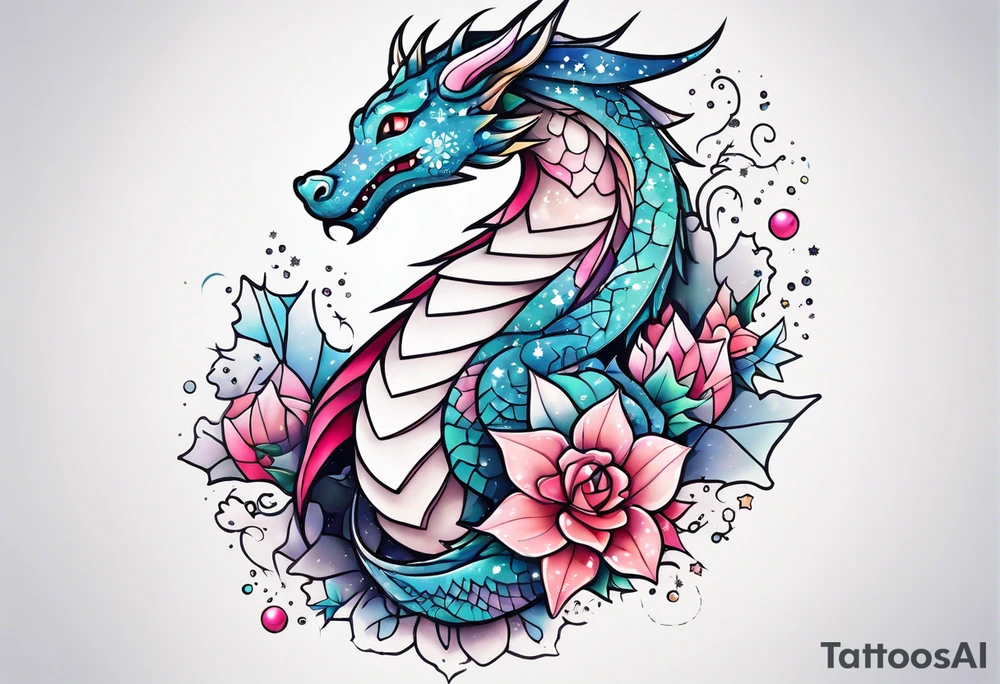 Constellation, kawaii dragon, snowflake tattoo idea