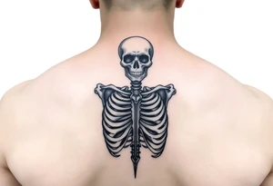 realistic skeleton with trident tattoo idea