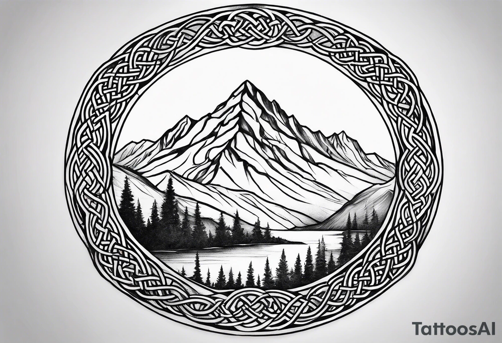 celtic knot and mountains tattoo idea