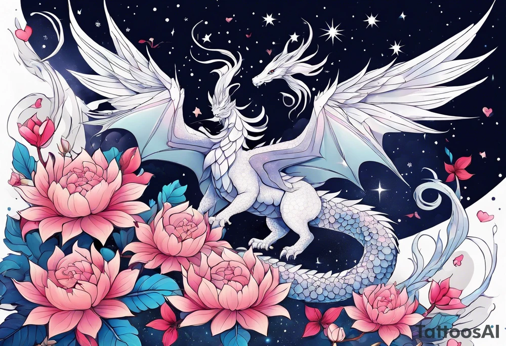 Constellation, wing , snow , cross , dragon female japan kawaii , flower tattoo idea
