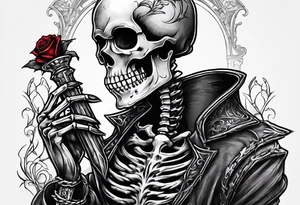 depressed skeleton holding his heart in his hand with a dagger through it tattoo idea