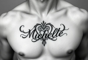 Create a tattoo on a man’s chest of the name Michelle. Claddagh heart tattoo idea