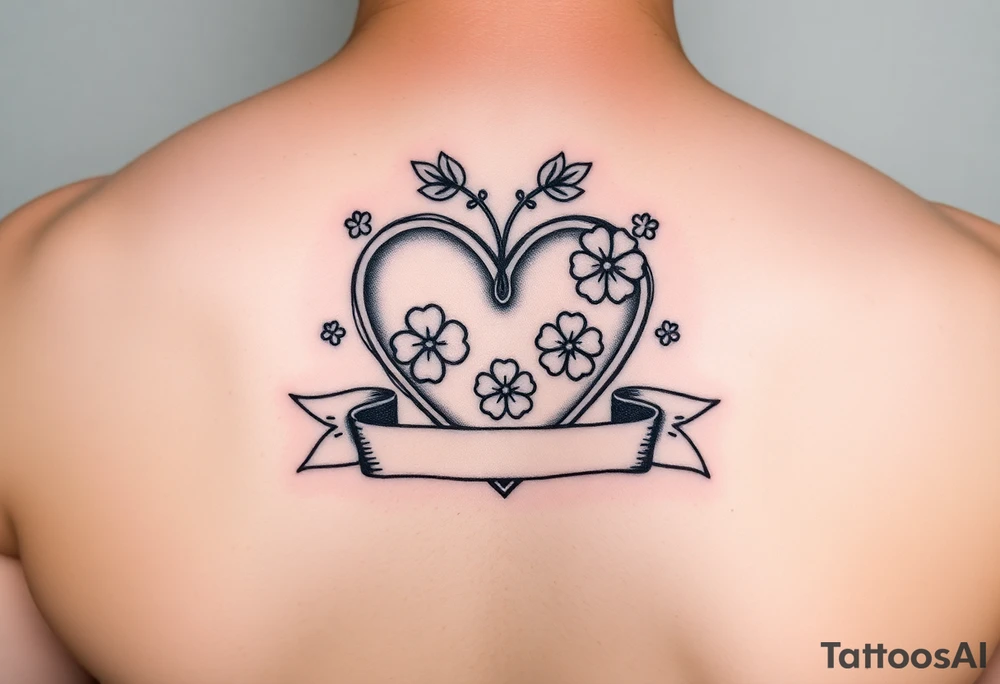 Cute Heart with shamrocks and a banner tattoo idea