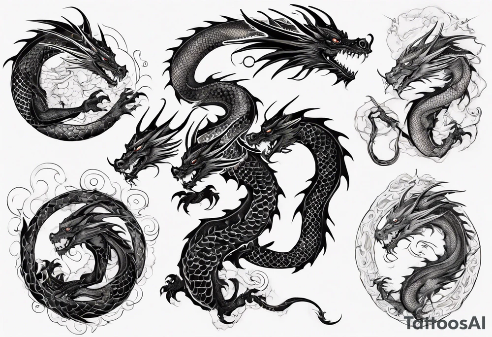dragon with long body and scales tattoo idea