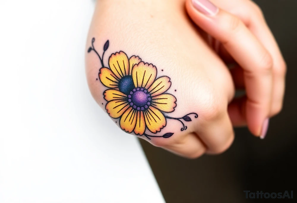 Yellow daisy Purple Hearts in heaven tattoo idea