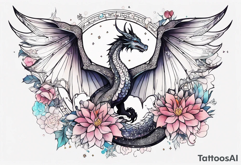 Constellation, wing , snow , cross , dragon female japan kawaii , flower tattoo idea