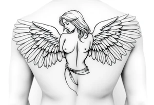 make a tattoo stencil of a female angel full body (toes to head) without clothes please. tattoo idea