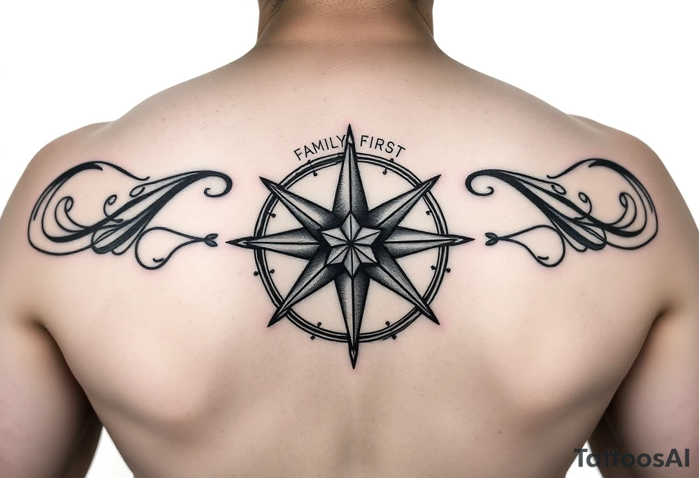 “family first”, mortality, nautical star, mental health healing, cancer astrological sign tattoo idea