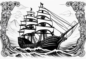 Black pearl pirate ship with waves tattoo idea
