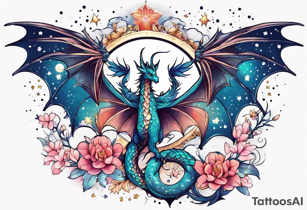 Constellation, wing , snow , cross , dragon female japan kawaii , flower tattoo idea