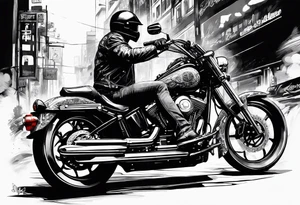 motorcycle  with guns riding at night in the city tattoo idea