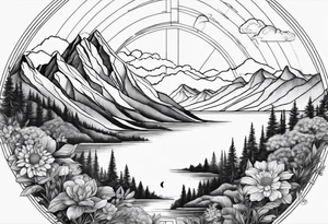 the Fibonacci Sequence. Based on the last image produced, replace the left side of the image with the Rocky Mountains that drops into a triangular point. Remove the flora theme tattoo idea