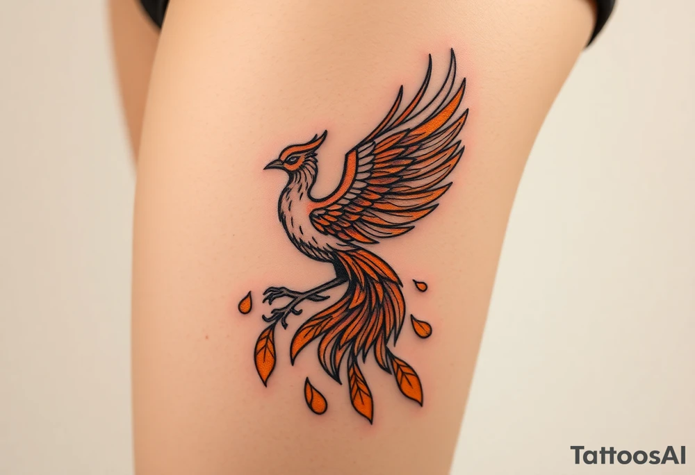 magnificent phoenix rising from golden flames with trailing embers tattoo idea