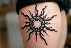 A bold black Kolovrat symbol spins with eight arms, representing the eternal cycle of life and Slavic sun worship. tattoo idea