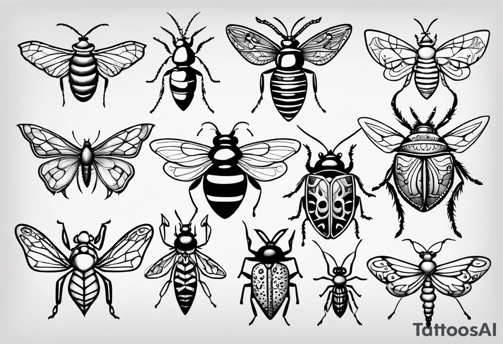 Variety of Bugs flash sheet tattoos tattoo idea