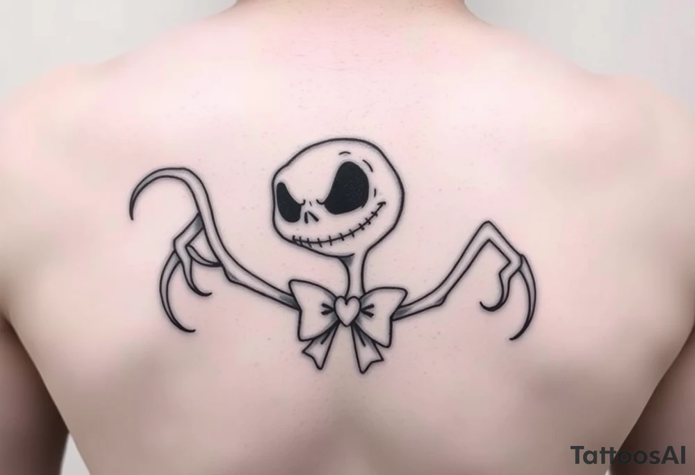 Female oogie woogie from nightmare before Christmas with a bow simple linework only tattoo idea