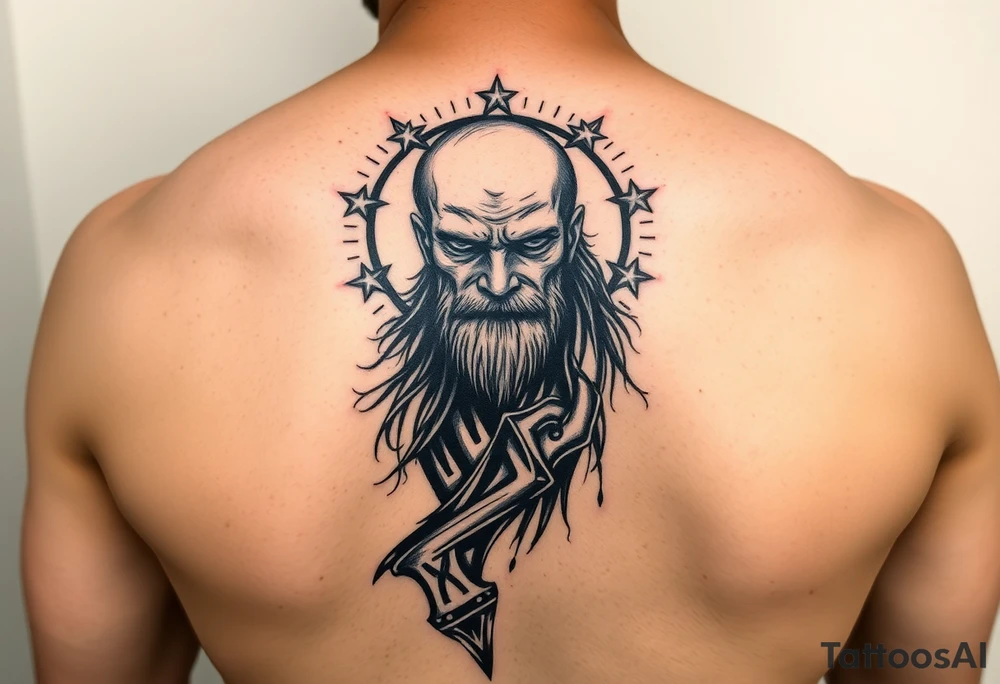 powerful black long man with stars around
For forearm tattoo idea