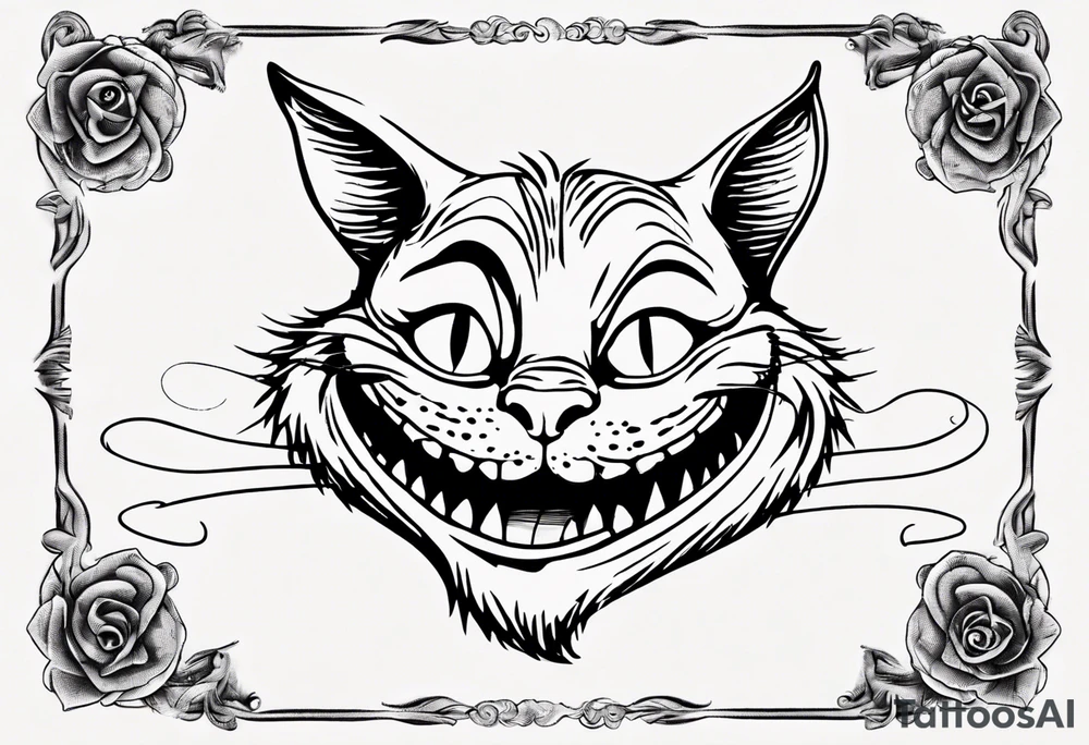 Cheshire Cat From Alice in wonderland with quote tattoo idea