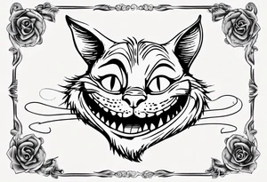 Cheshire Cat From Alice in wonderland with quote tattoo idea