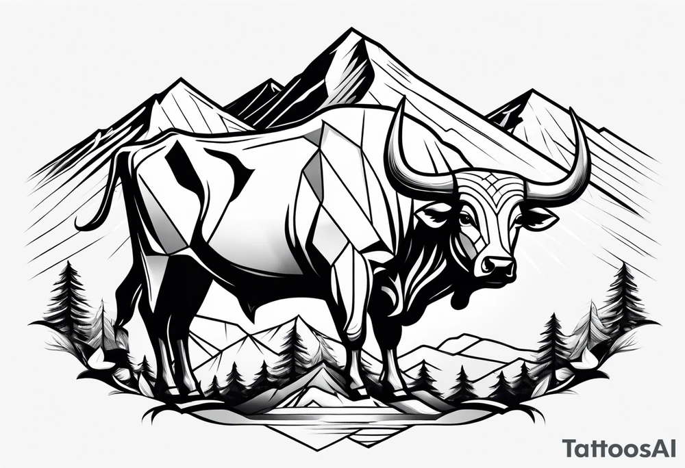 mountain, cycle, bull tattoo idea