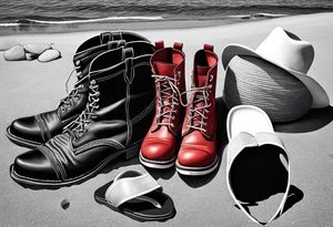 Keep it simple. A pair of red Wing boots next to a pair of flip flops on the Beach. ADD a cowboyhat tattoo idea