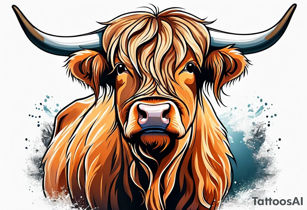 highland cow smiling standing tattoo idea