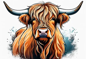highland cow smiling standing tattoo idea