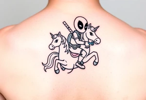 Deadpool riding unicorn holding rpg tattoo idea