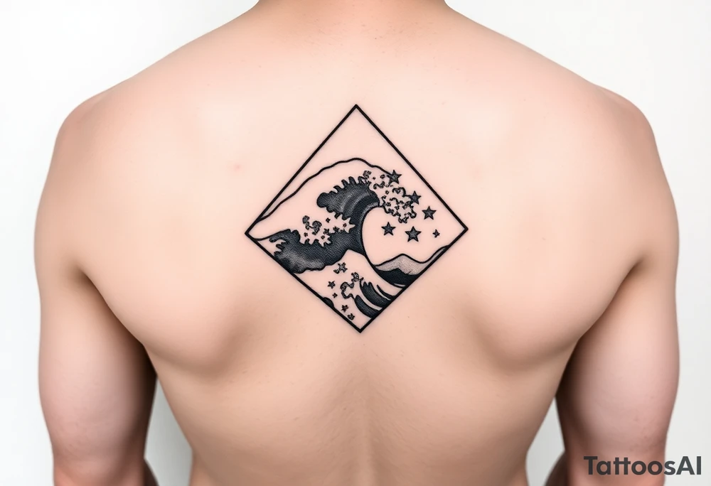 A powerful wave with stars inside of a diamond tattoo idea