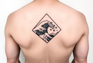 A powerful wave with stars inside of a diamond tattoo idea