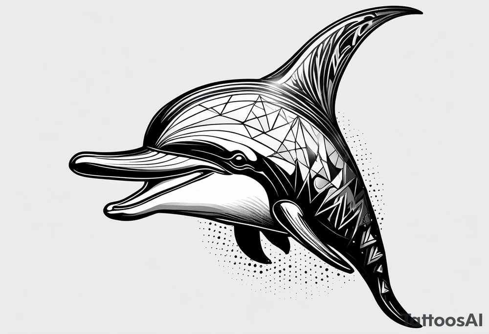 One dolphin wearing one triangle shaped 
party hat on top . Side view. Dolphin should be smiling. tattoo idea