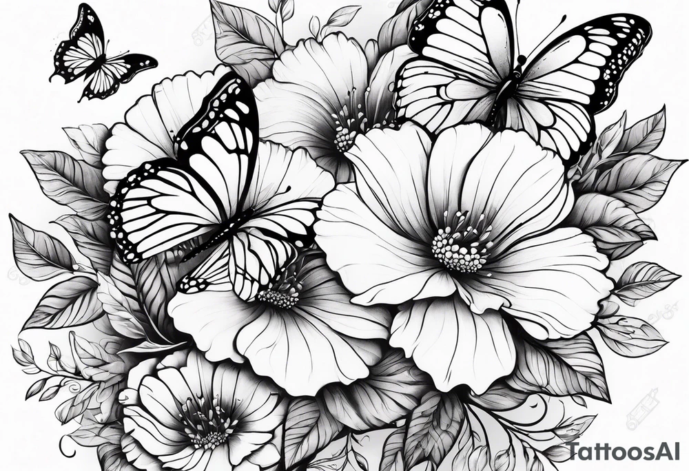 floral design with butterflies tattoo idea