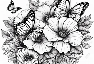 floral design with butterflies tattoo idea