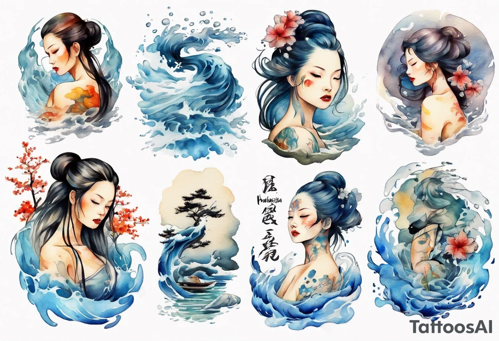 a woman made of water tattoo idea