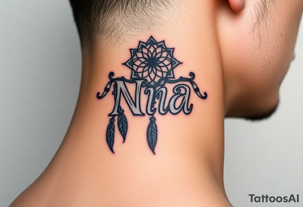 Name Nia in a dreamcatcher faded letters tattoo idea
