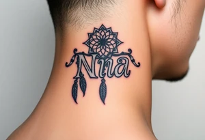Name Nia in a dreamcatcher faded letters tattoo idea