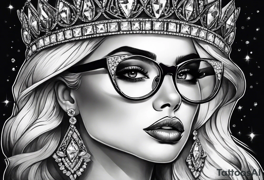 Diamond queen wearing glasses spooky beauty add gemstones tattoo idea