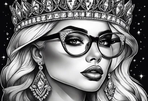 Diamond queen wearing glasses spooky beauty add gemstones tattoo idea