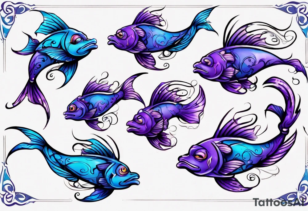 blue and purple Arabian dancing fish tattoo idea