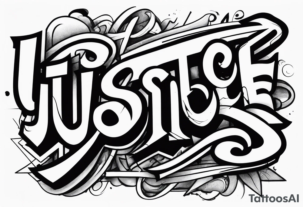 Graffiti font Name JUSTICE tattoo idea