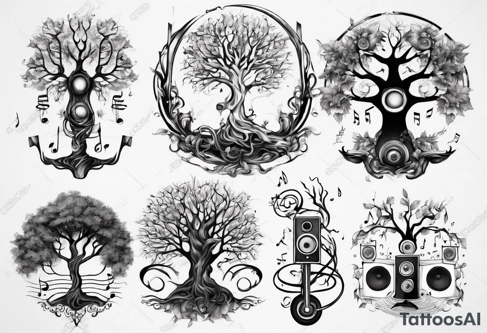 music speaker note tree staff tattoo idea