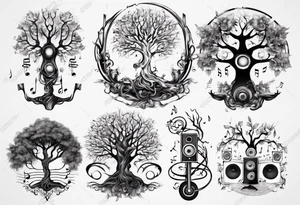 music speaker note tree staff tattoo idea