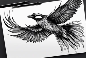 elegant long feathered bird in flight tattoo idea