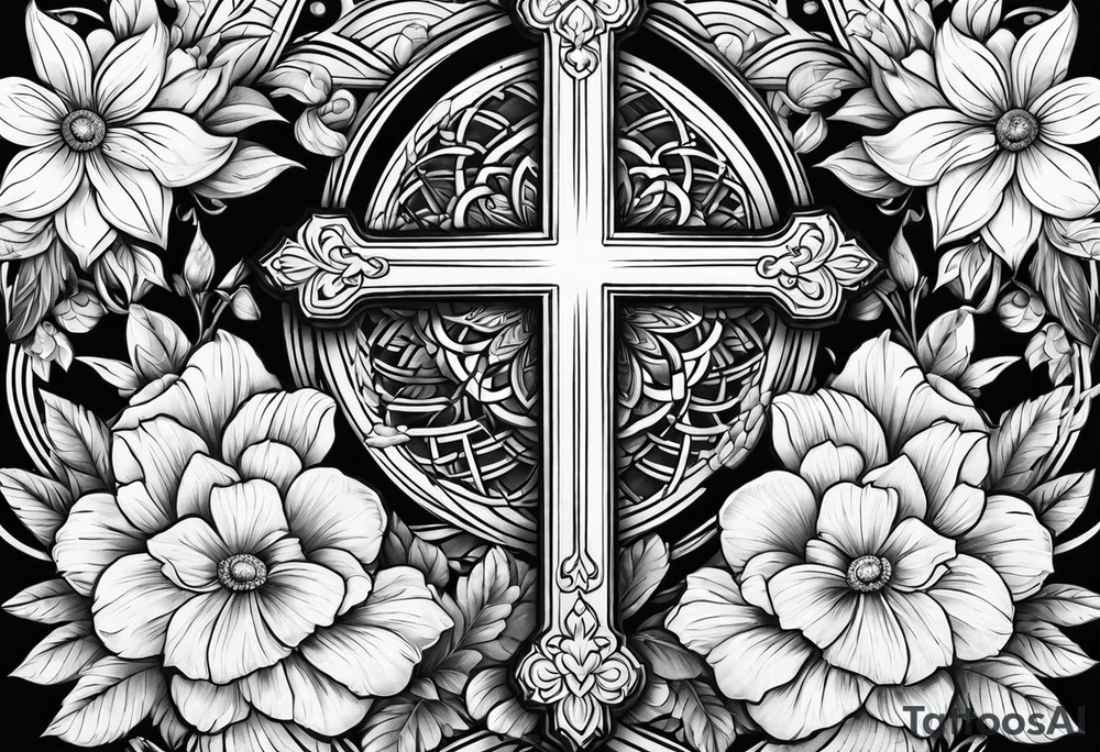 Cross, flowers tattoo idea