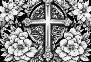 Cross, flowers tattoo idea