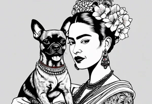 Frida khalo smoking a hookah while carrying a puppy dog tattoo idea