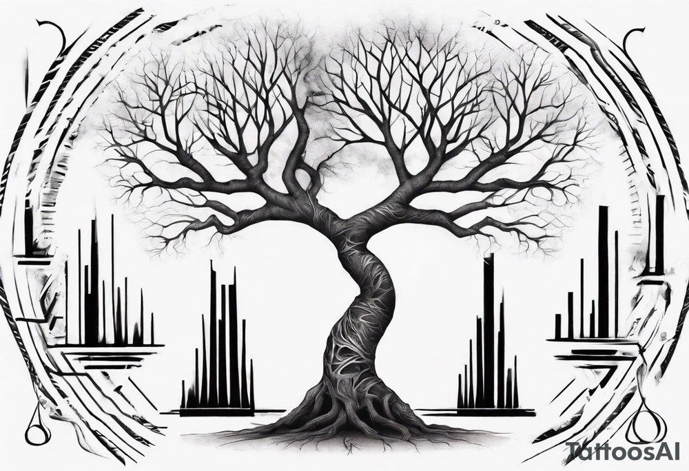 Tree with no leaves with it's main trunk main of DNA with geometic work on sides tattoo idea Tree with no leaves with it's main trunk main of DNA with geometic work on sides tattoo idea