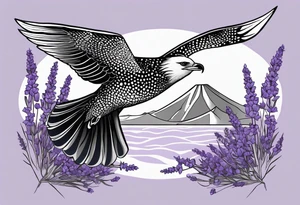 Eagle, with spotted eagle ray and lavender flowers eith the year 1978-2022 tattoo idea